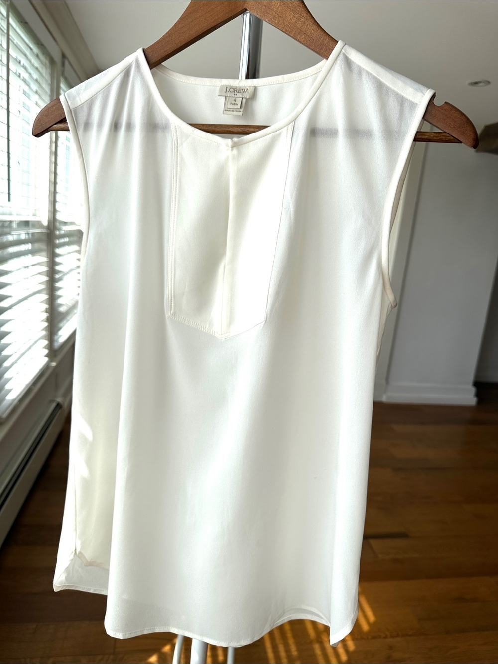 J. Crew White Sleeveless Top with Keyhole-Panel, Relaxed Fit